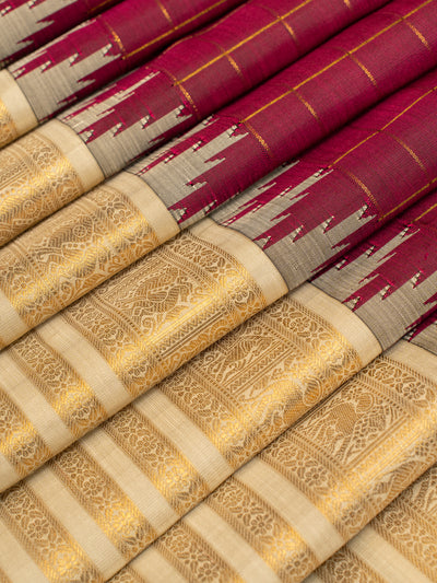 Maroon and ivory pure zari Kanchipuram silk saree