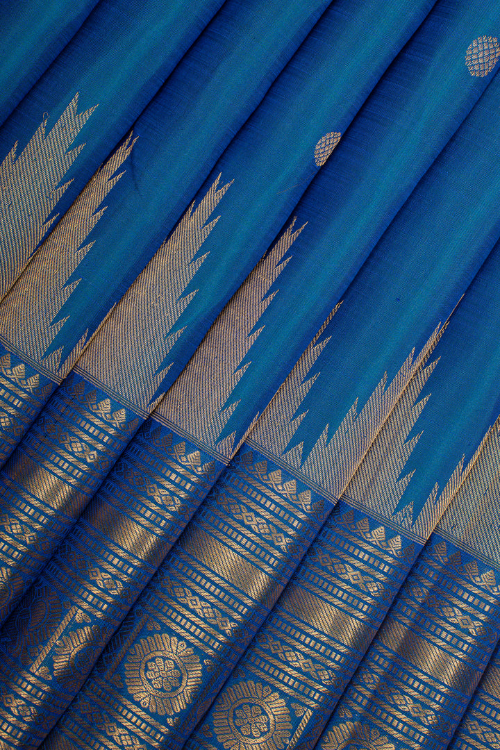 Peacock Blue Traditional Pure Kanchipuram Silk Saree