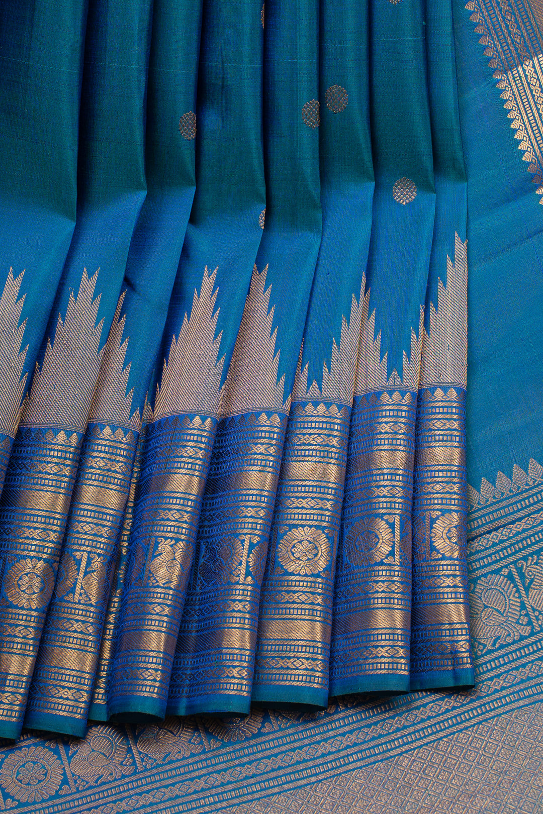 Peacock Blue Traditional Pure Kanchipuram Silk Saree