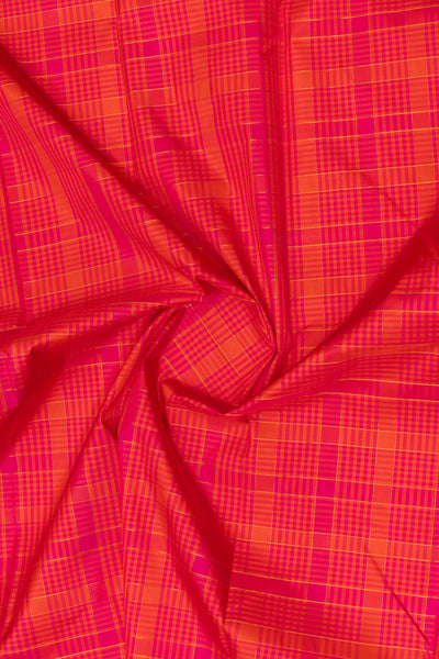 Magenta pink multi checks pure zari Kanchipuram silk saree