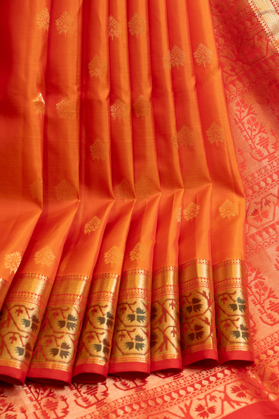 Orange Paithani pure Kanchipuram silk saree