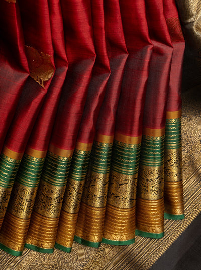 Maroon Traditional Pure Zari Kanchipuram Silk Saree - Clio Silks