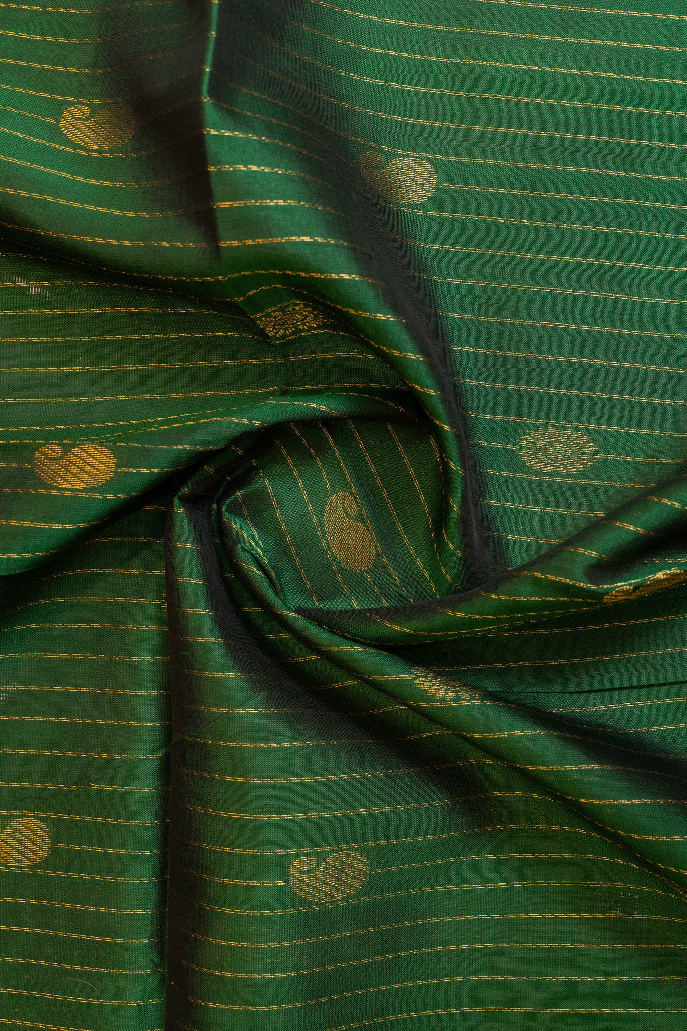 Emerald green zari stripes pure silk cotton saree