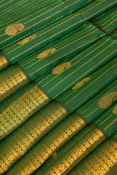 Emerald green zari stripes pure silk cotton saree