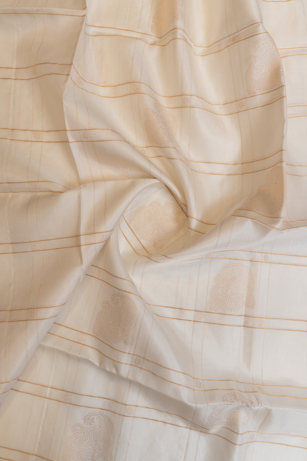 Pearl white zari checks pure soft silk saree