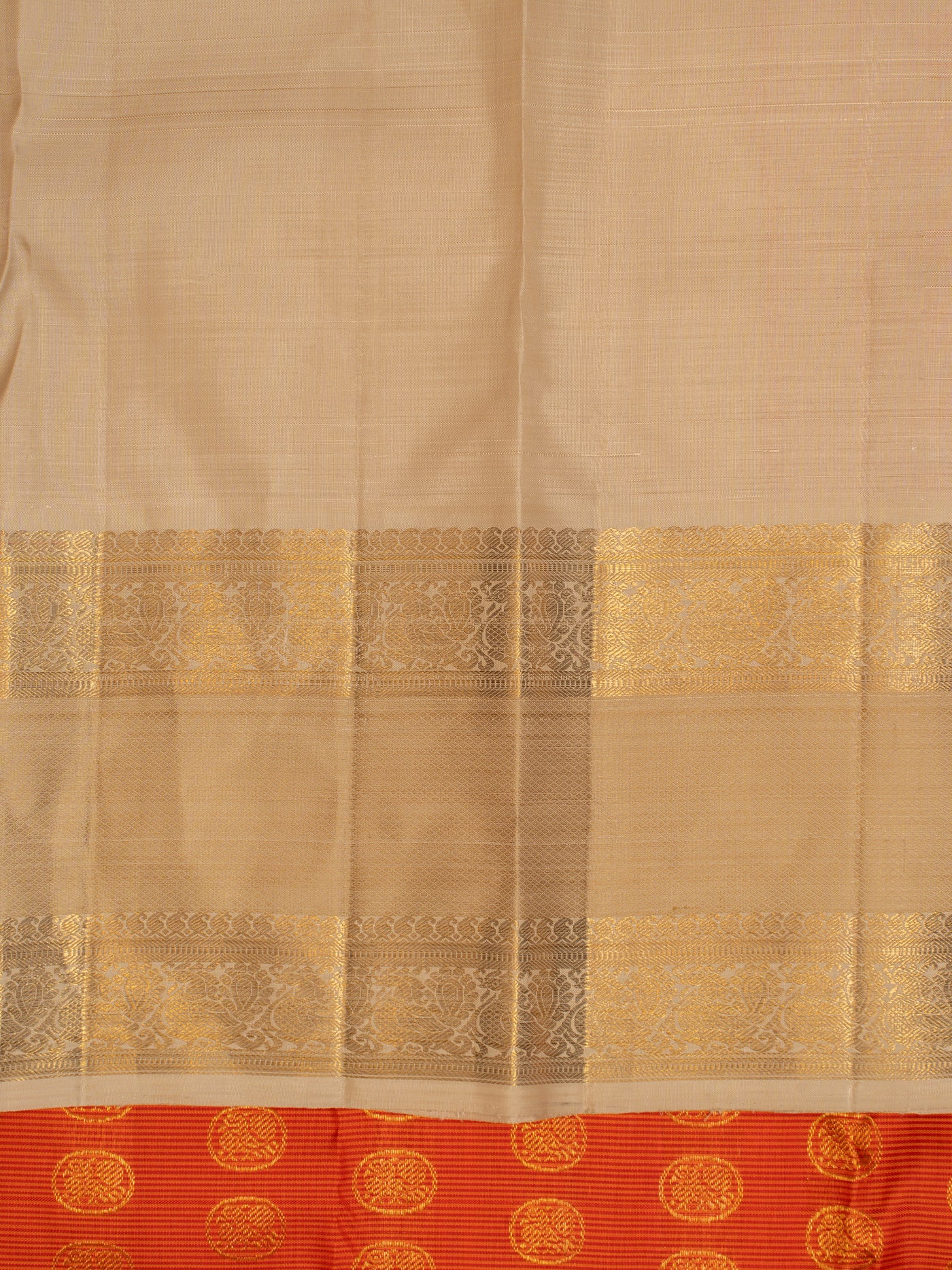 Rust orange and ivory pure zari Kanchipuram silk saree