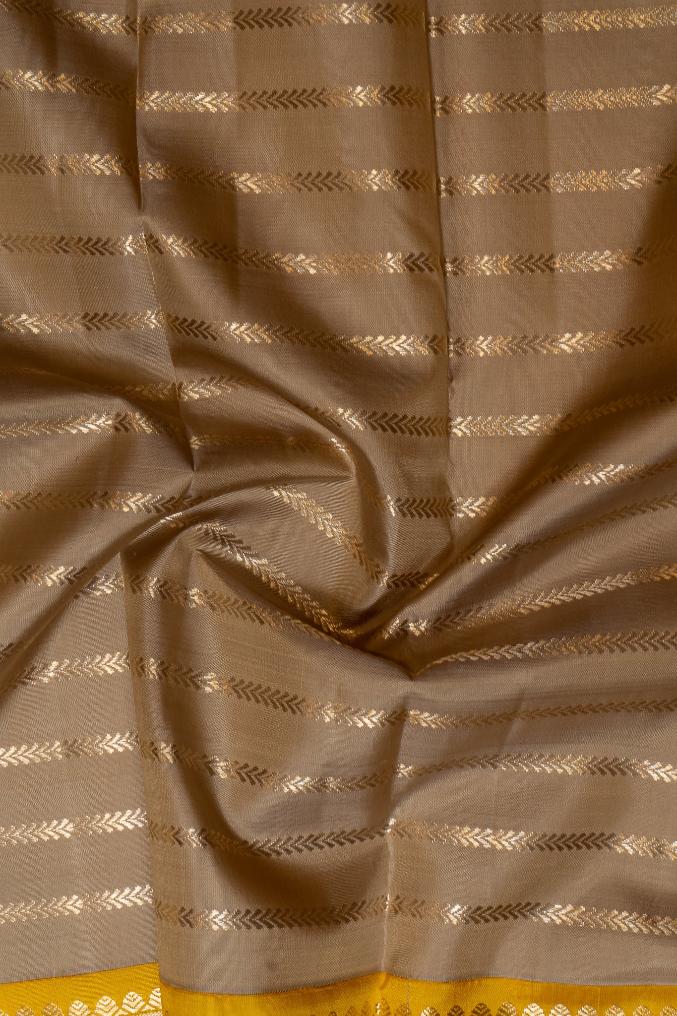 Beige and Yellow Stripes Big Border Kanchipuram Silk Saree - Clio Silks