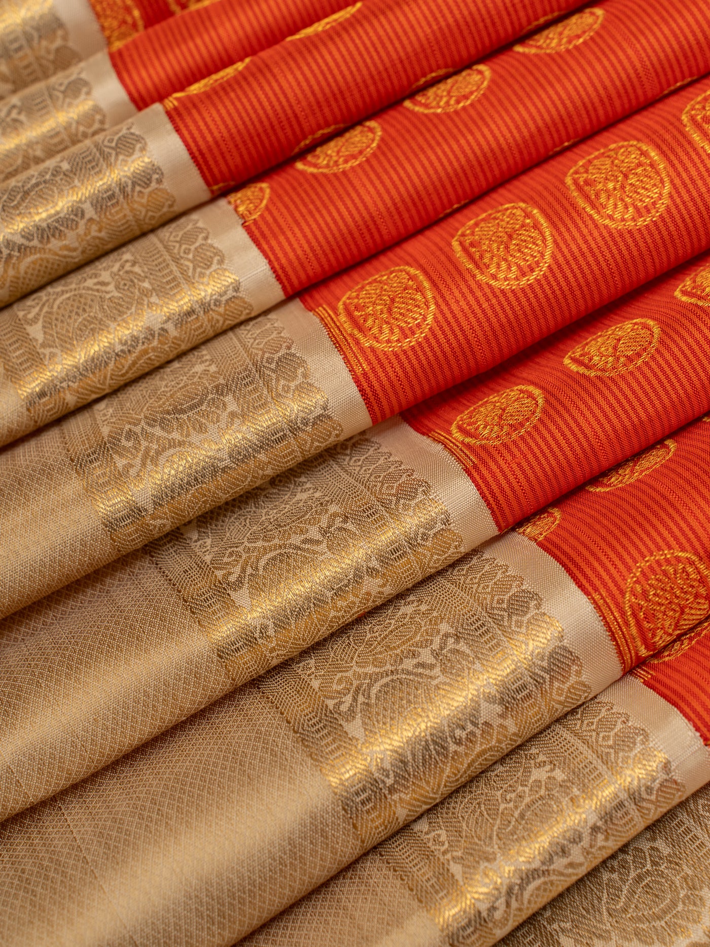 Rust orange and ivory pure zari Kanchipuram silk saree