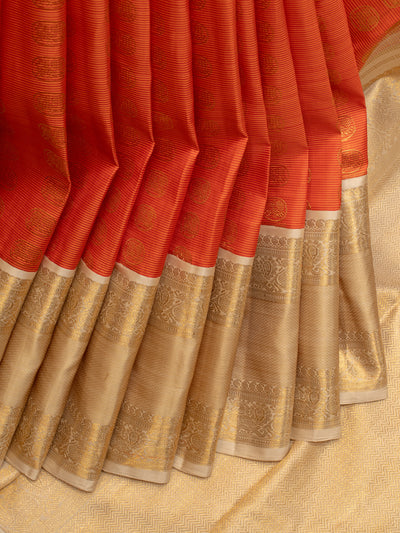 Rust orange and ivory pure zari Kanchipuram silk saree