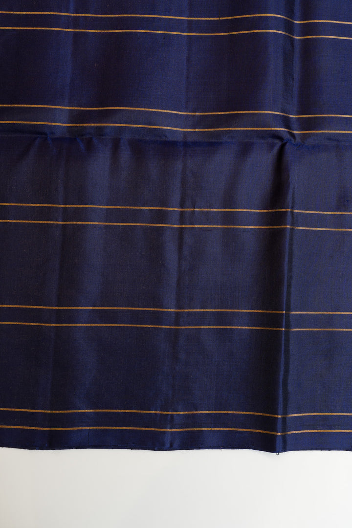 Navy blue fabric with gold stripes on a white background