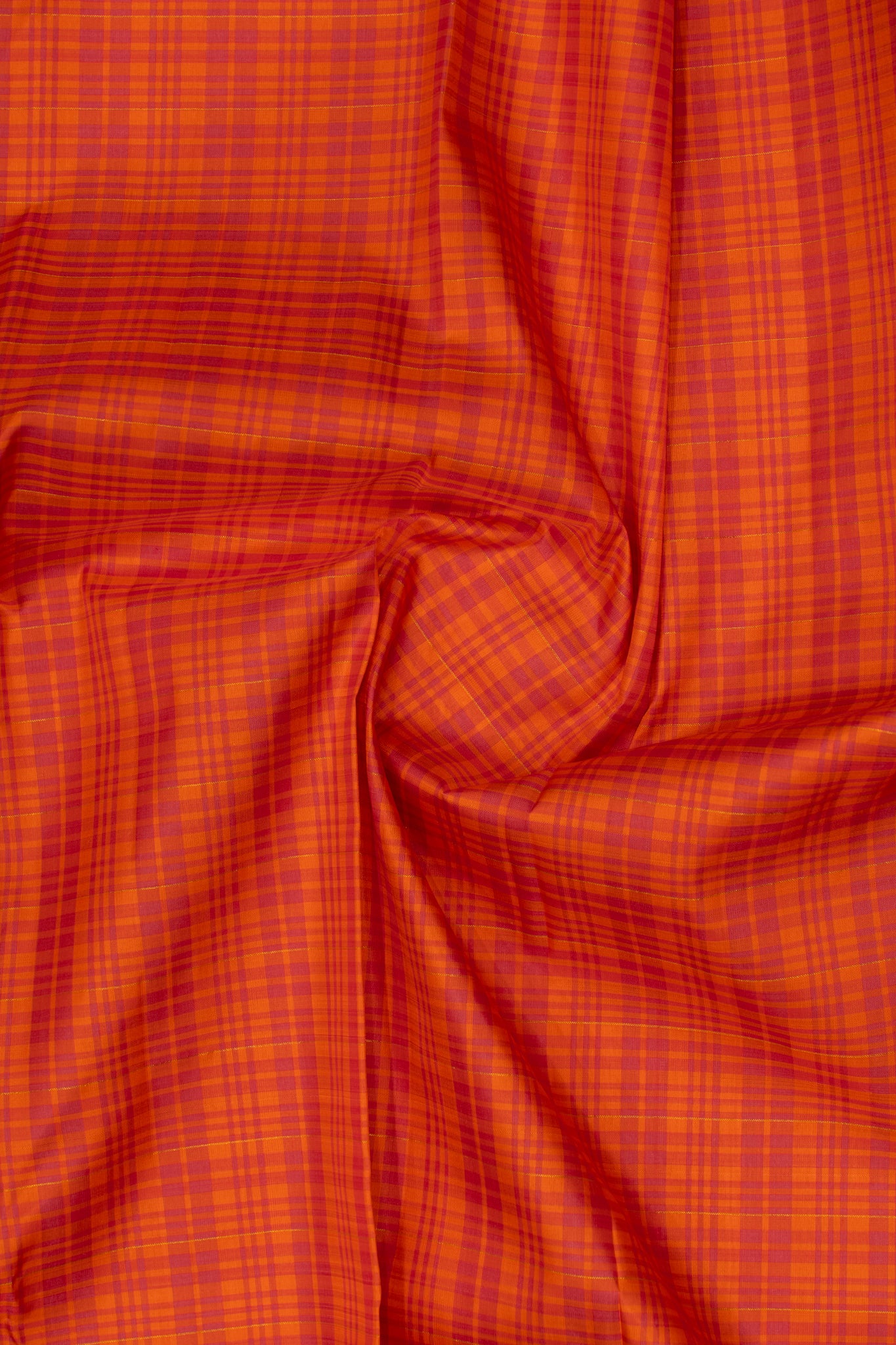 Orange and magenta checks pure zari Kanchipuram silk saree