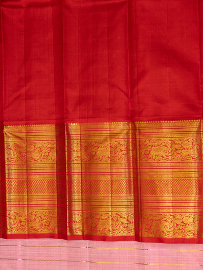 Baby pink and red big border Kanchipuram silk saree