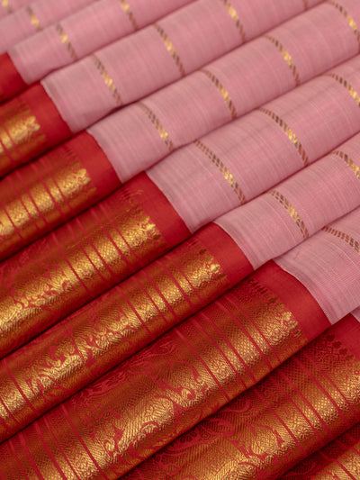 Baby pink and red big border Kanchipuram silk saree