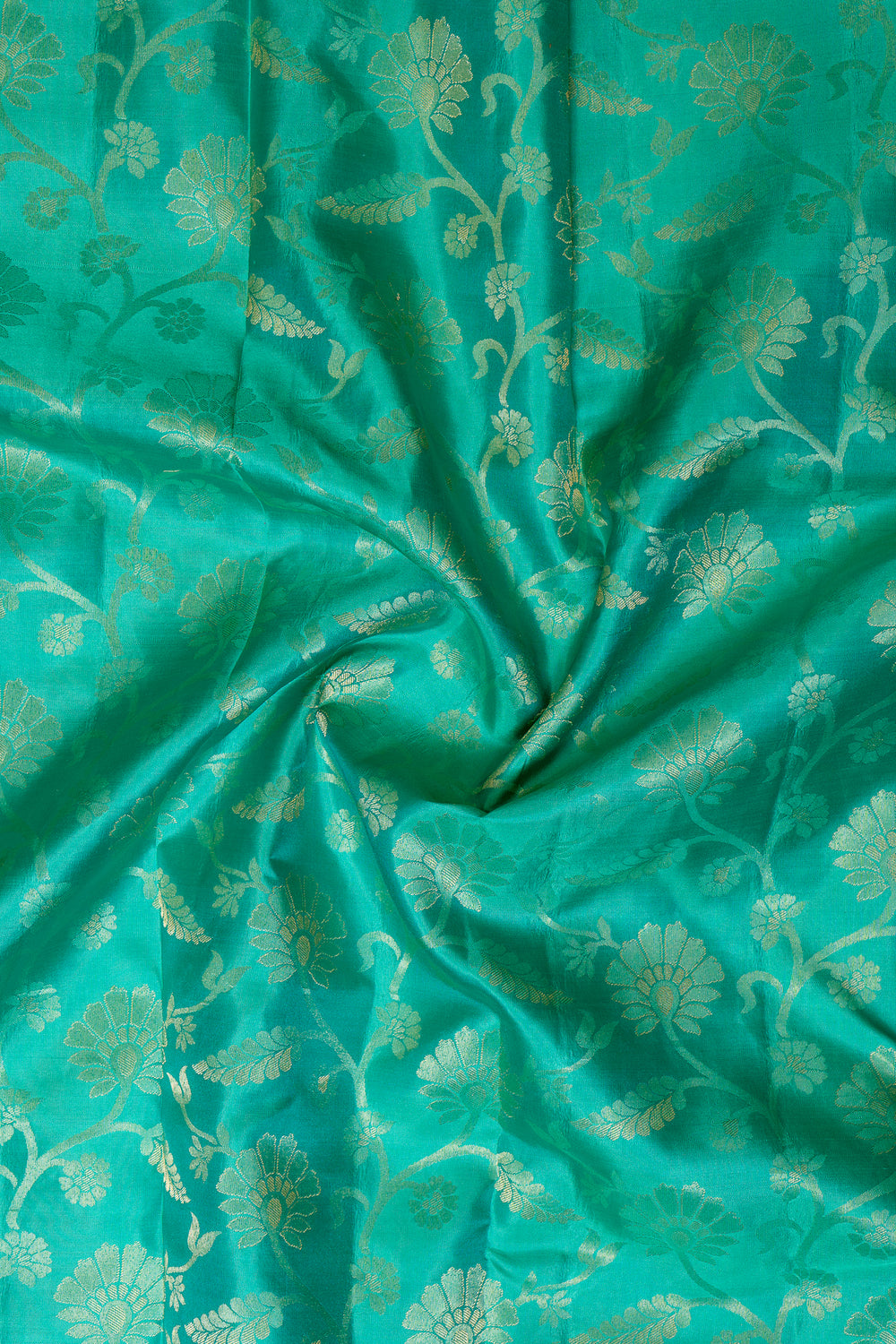 Teal Blue Floral Zari Brocade Pure Kanchipuram Silk Saree - Clio Silks