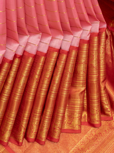 Baby pink and red big border Kanchipuram silk saree