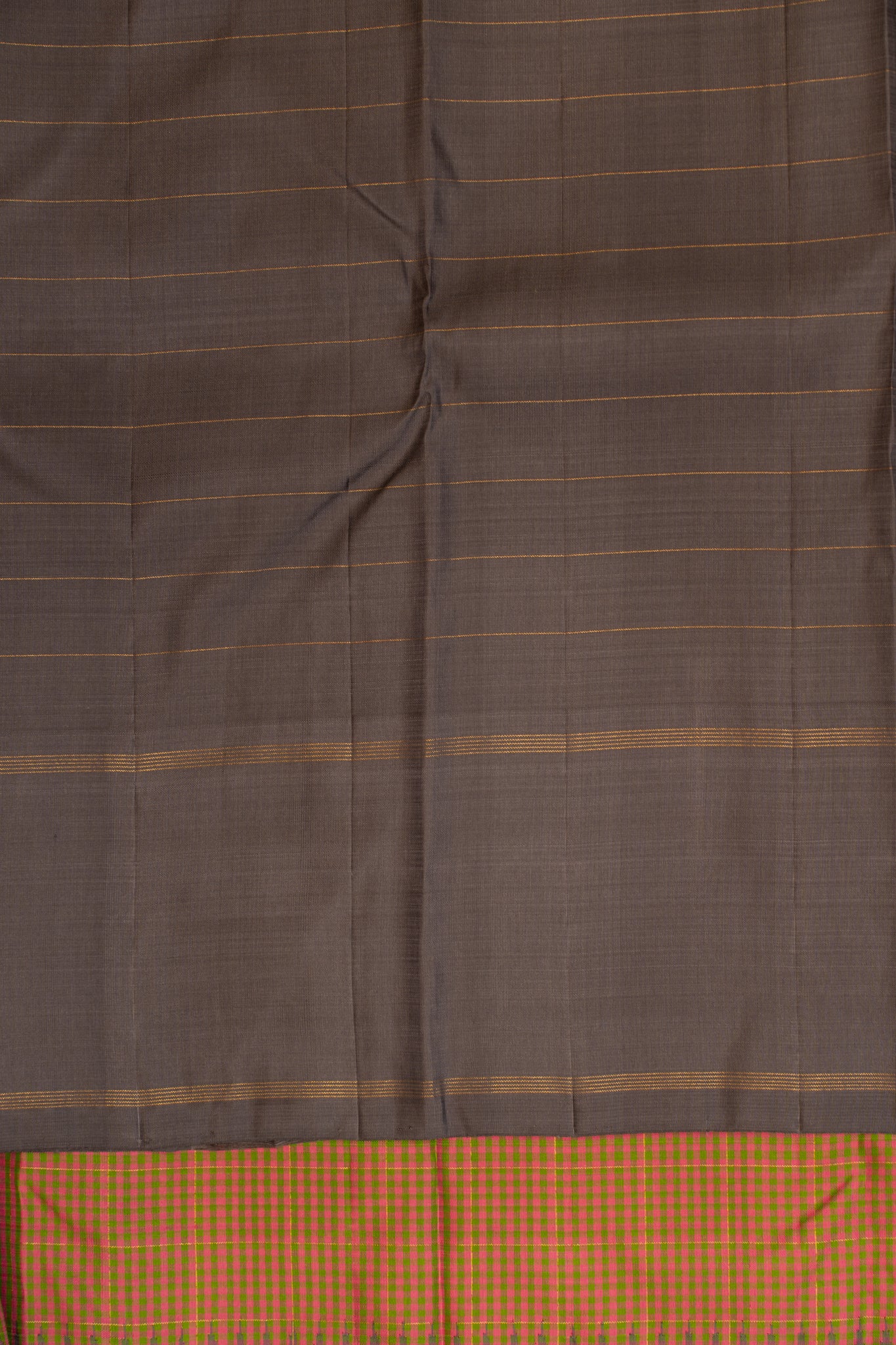 Peach and grey multi checks pure zari Kanchipuram silk saree