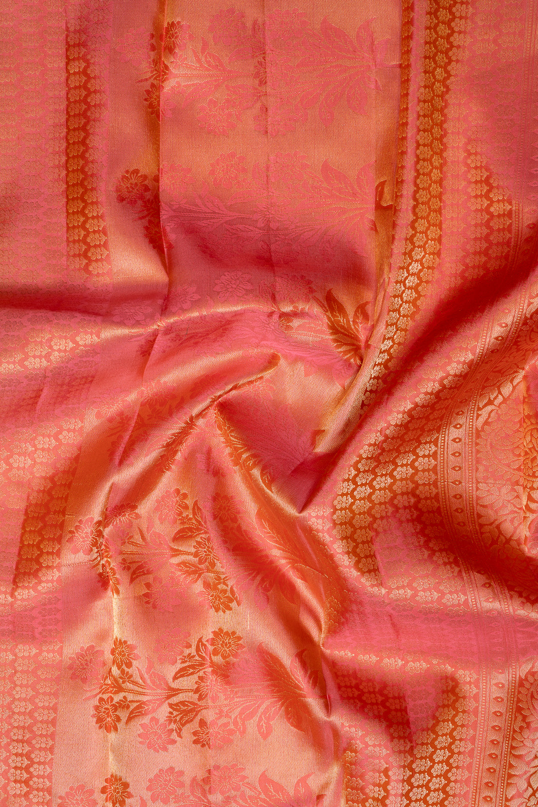 Pastel Yellow and Peach Brocade Kanchipuram Pattu Silk Saree - Clio Silks
