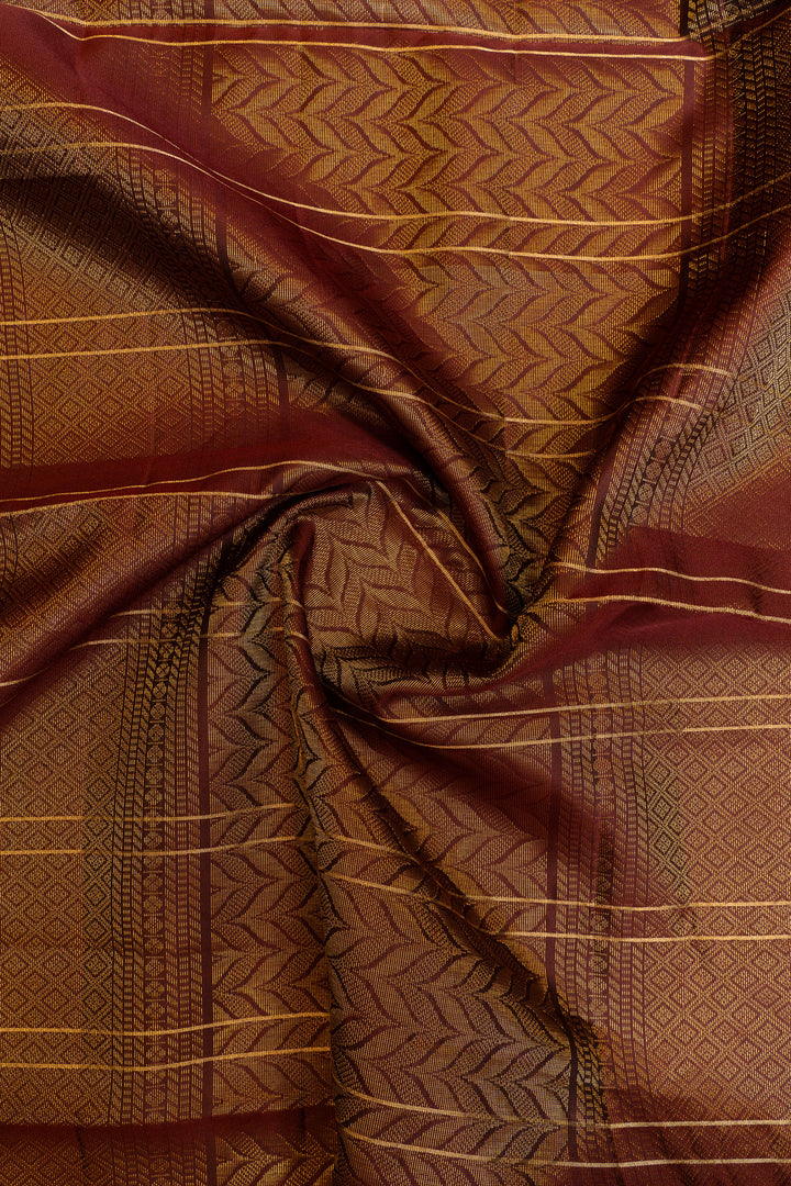 Brown fabric with intricate patterns and stripes