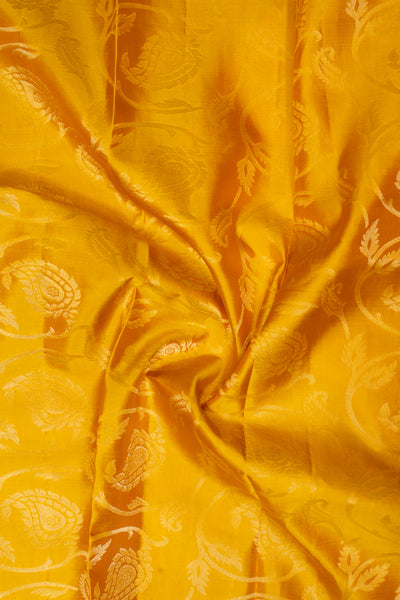 Pastel Yellow and Peach Brocade Kanchipuram Pattu Silk Saree - Clio Silks