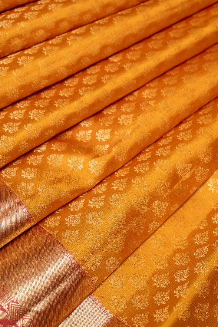 Mustard Yellow Zari Brocade Kanchipuram Silk Saree - Clio Silks
