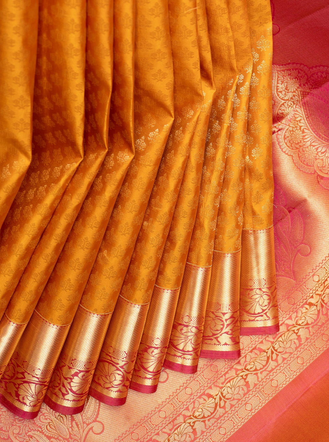 Mustard Yellow Zari Brocade Kanchipuram Silk Saree - Clio Silks