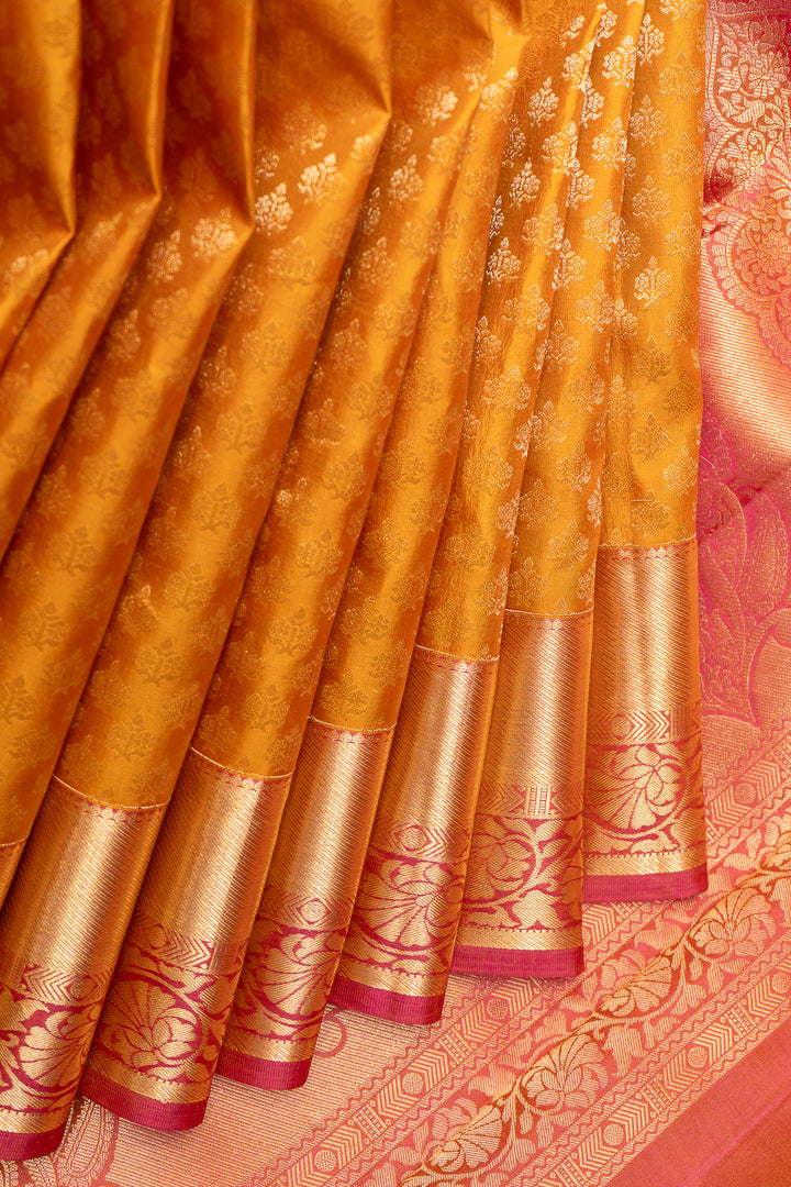 Mustard Yellow Zari Brocade Kanchipuram Silk Saree - Clio Silks