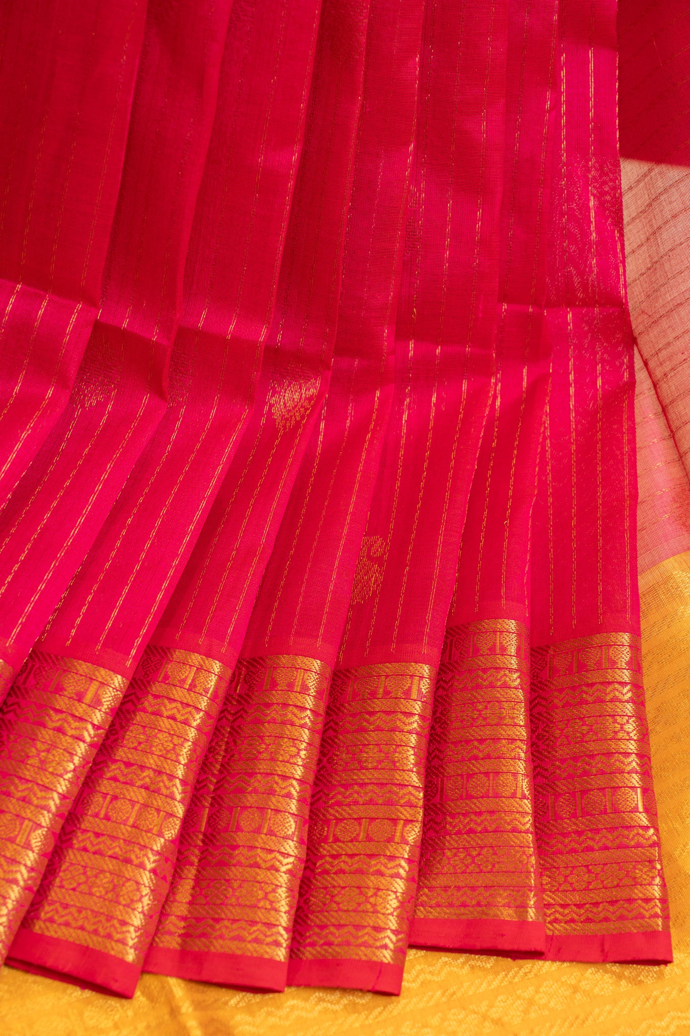 Magenta pink zari stripes pure silk cotton saree