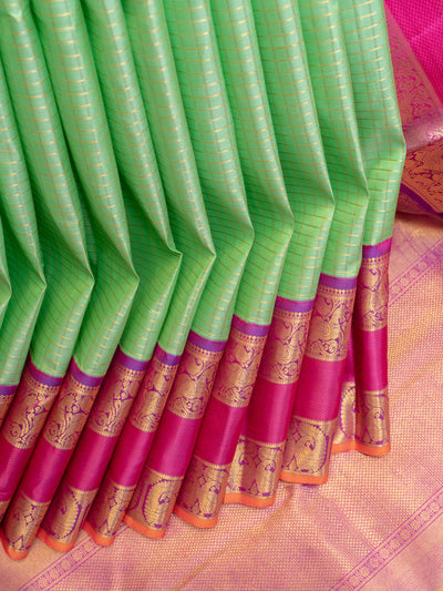 Recons green pure zari rettai pettu pure Kanchipuram silk saree