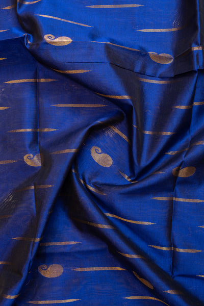 Ink blue zari motifs pure silk cotton saree