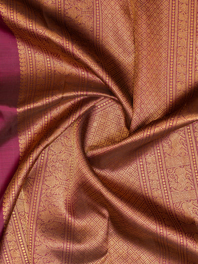 Ivory and mulberry purple pure zari Kanchipuram silk saree