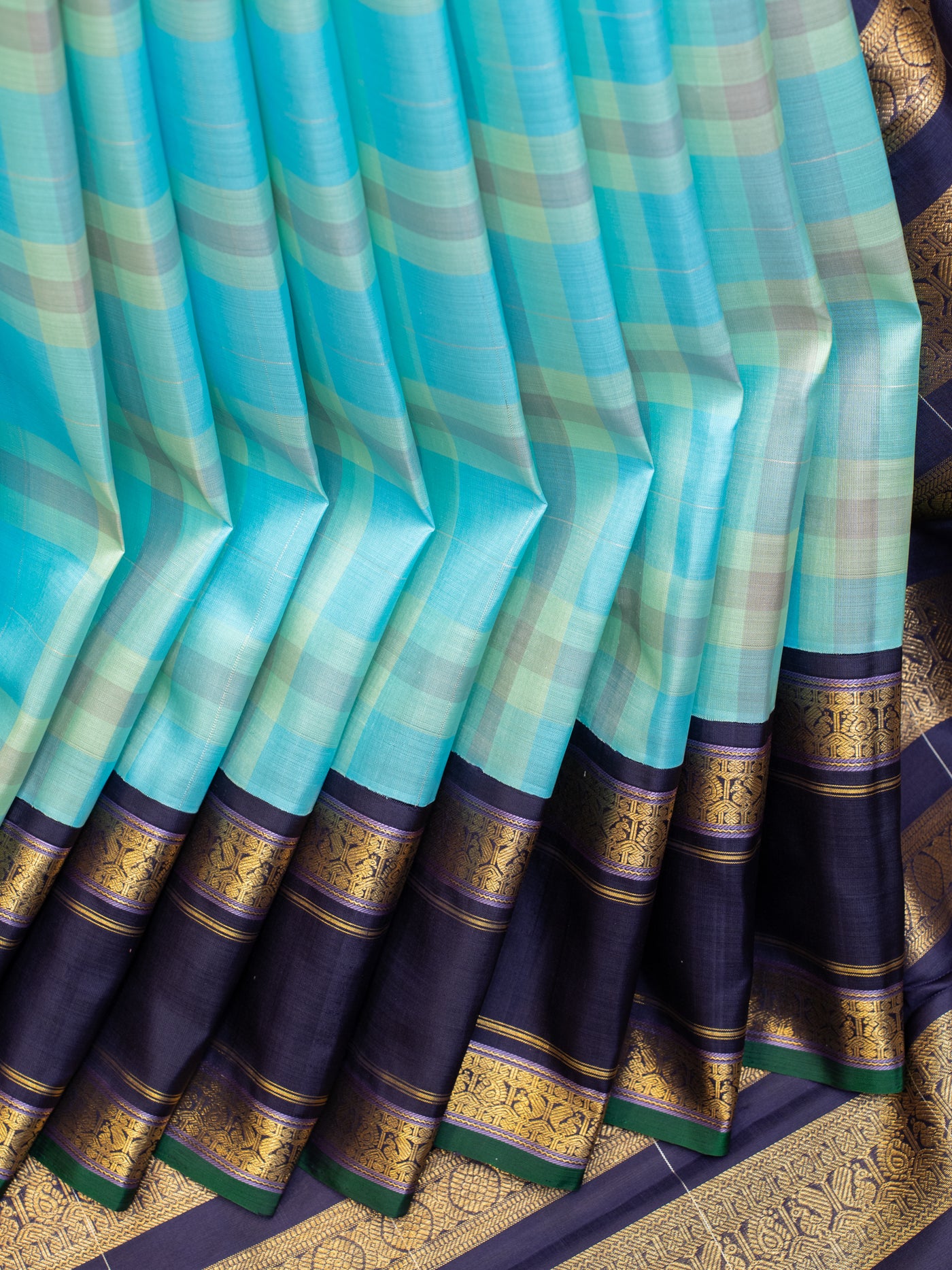 Pastel blue and navy blue rettai pettu pure zari Kanchipuram silk saree