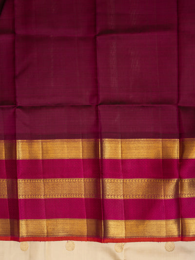 Ivory and mulberry purple pure zari Kanchipuram silk saree