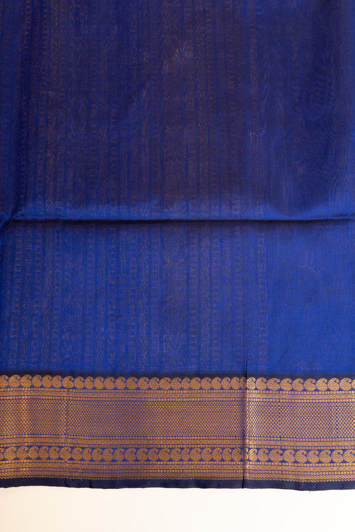 Ink blue zari motifs pure silk cotton saree