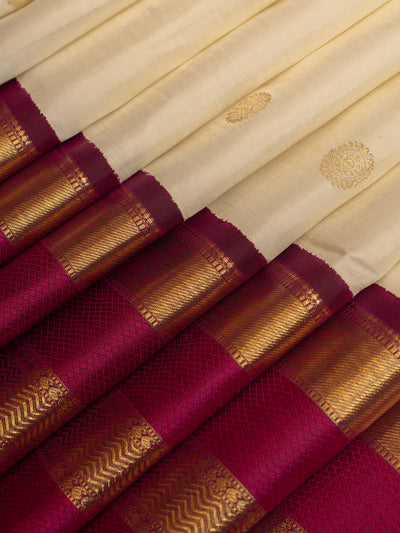 Ivory and mulberry purple pure zari Kanchipuram silk saree