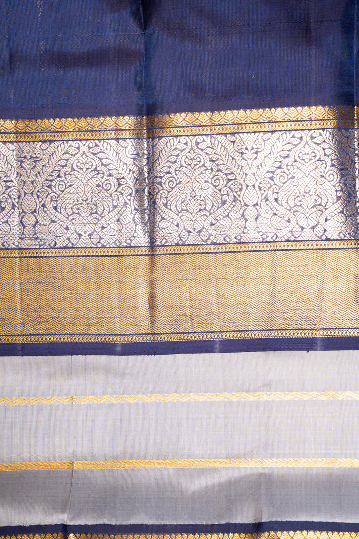 Silver Grey Stripes Pure Kanchipuram Silk Saree - Clio Silks