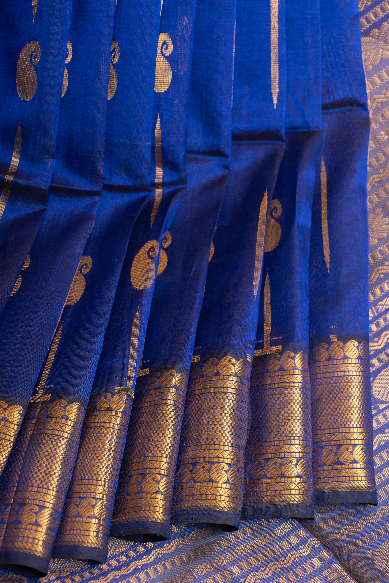 Ink blue zari motifs pure silk cotton saree