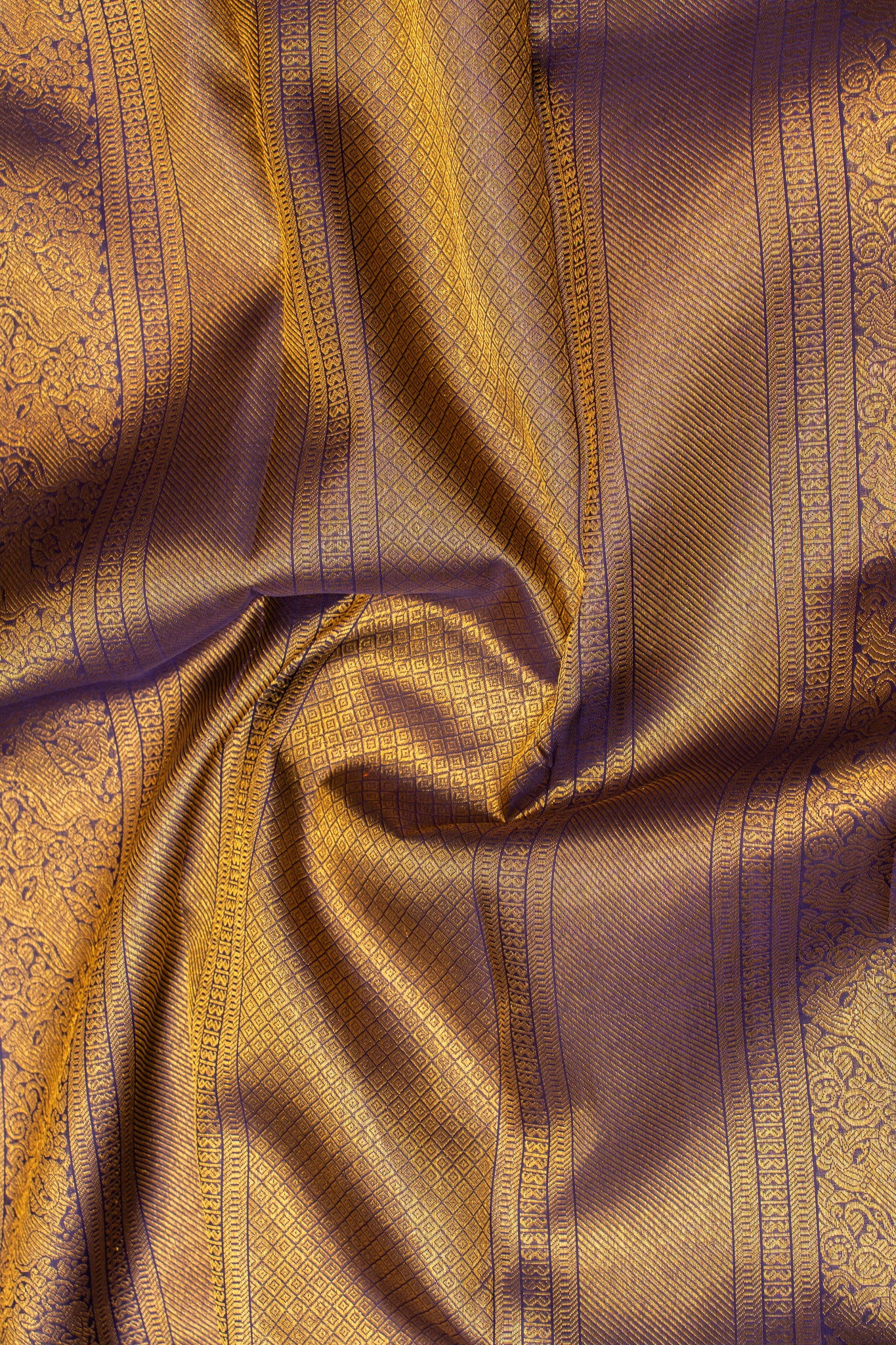 Indigo purple zari checks pure kanjivaram silk saree