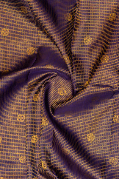 Indigo purple zari checks pure kanjivaram silk saree