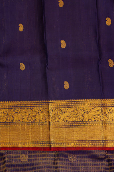 Indigo purple zari checks pure kanjivaram silk saree