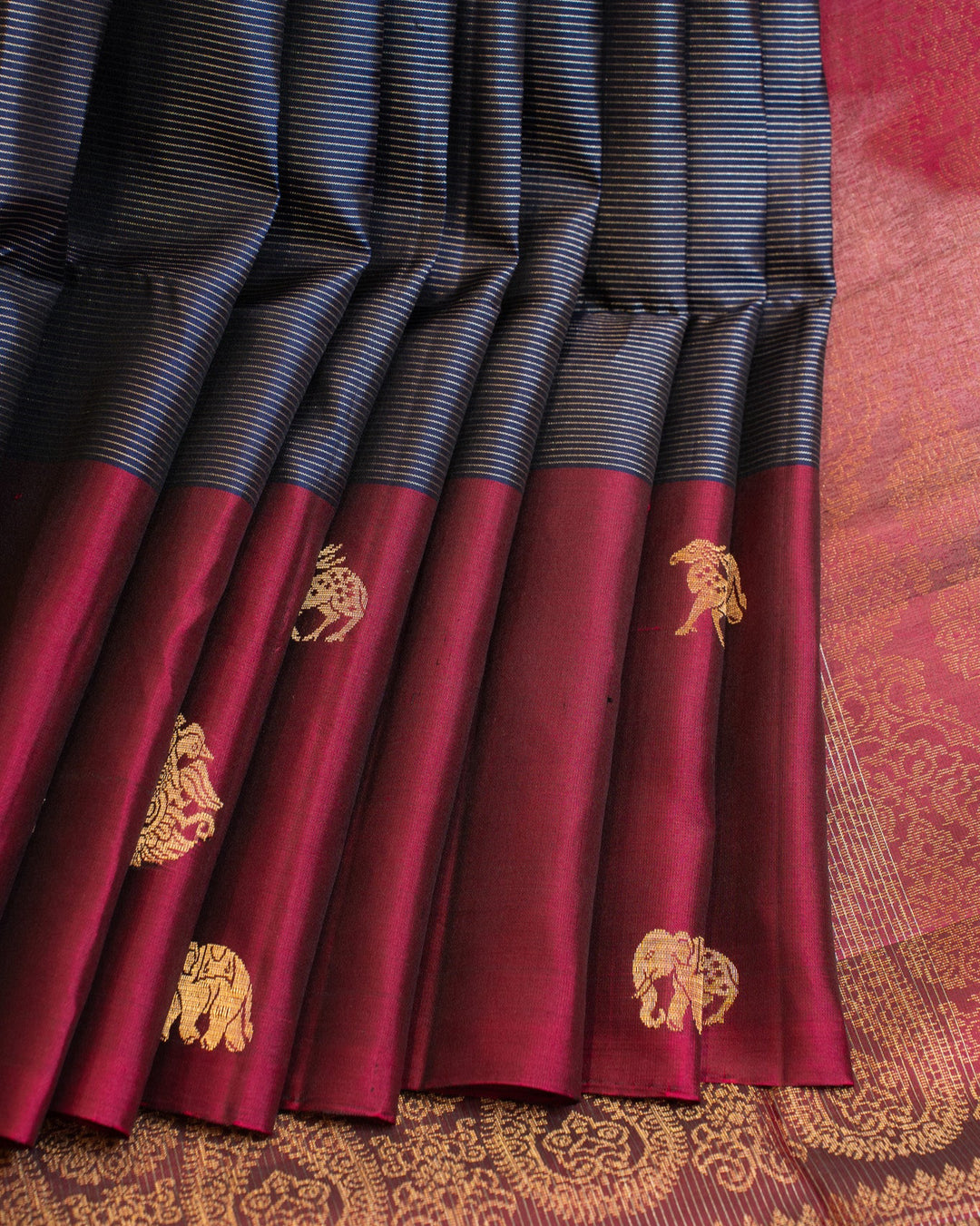 Blue and maroon vairaoosi pure Kanchipuram silk saree