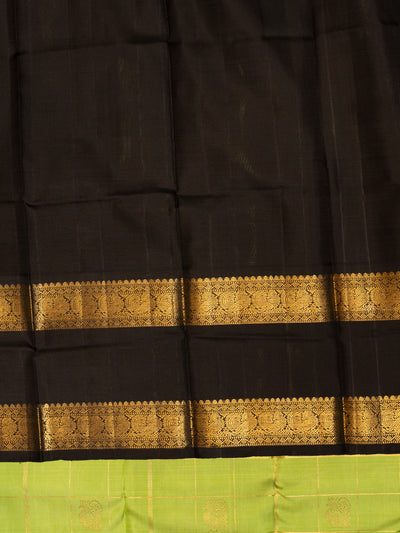 Chartreuse green and black pure zari Kanchipuram silk saree