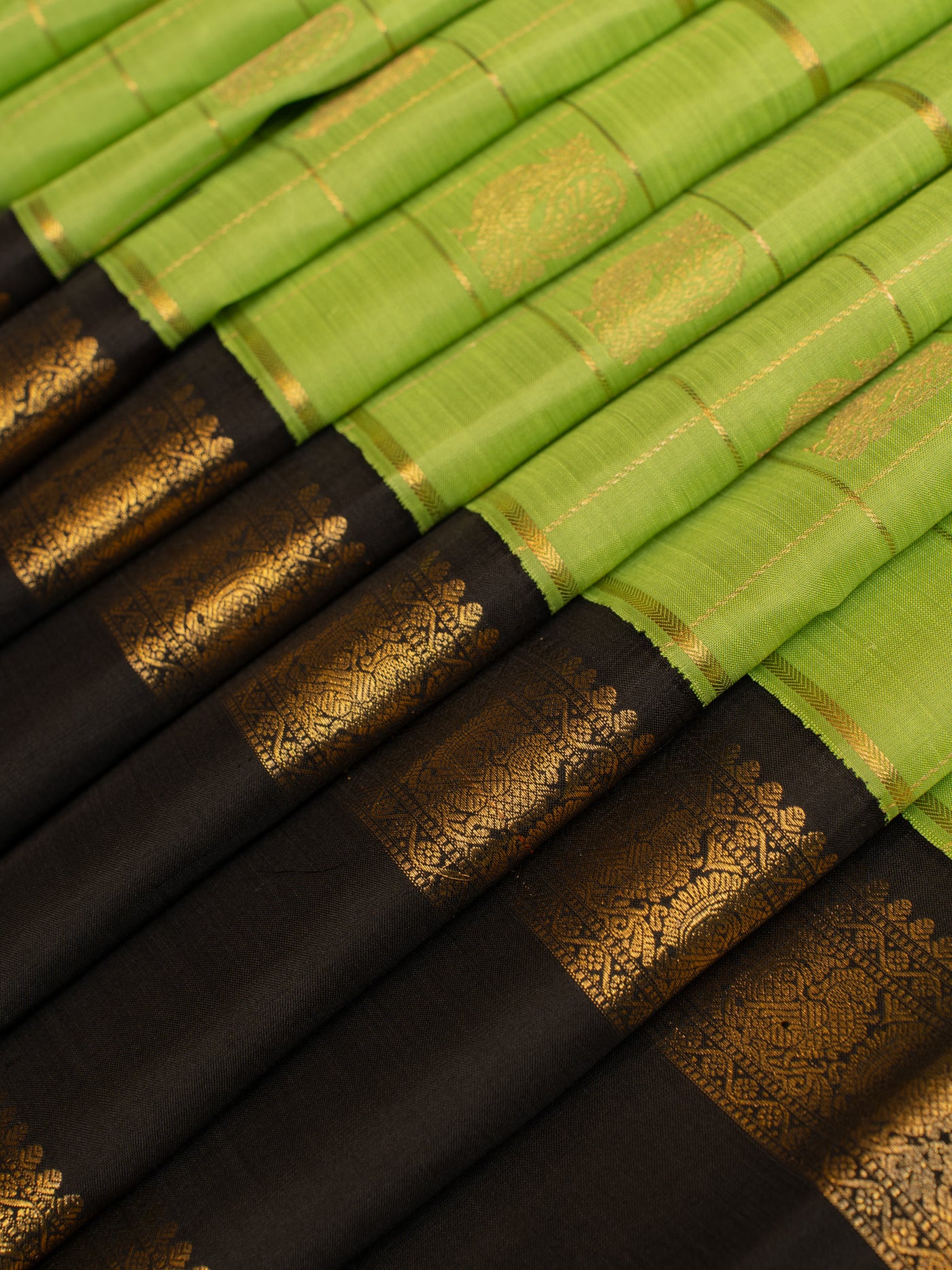 Chartreuse green and black pure zari Kanchipuram silk saree