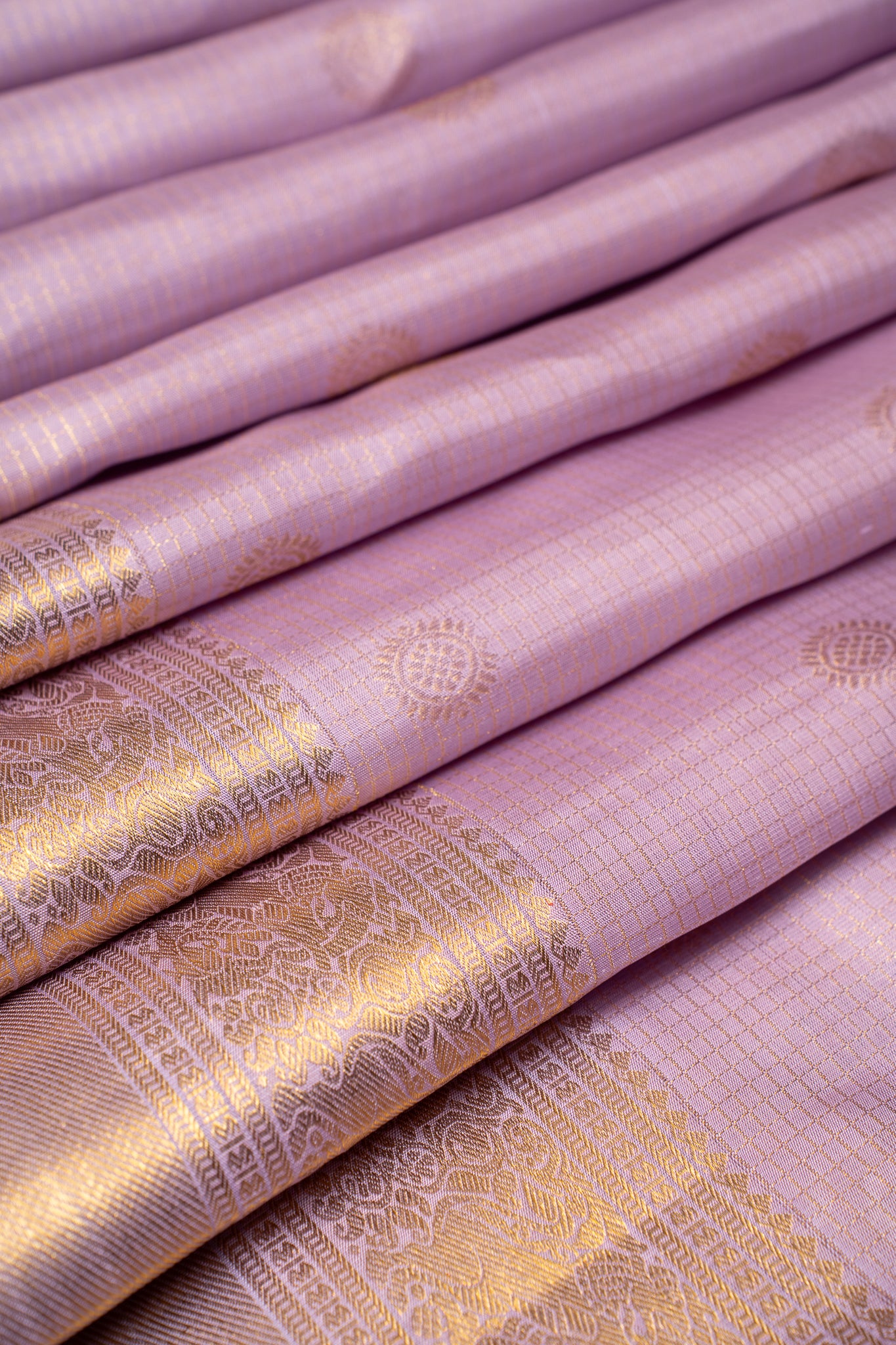 Lilac Zari Checks Pastel Kanchipuram Silk Saree - Clio Silks