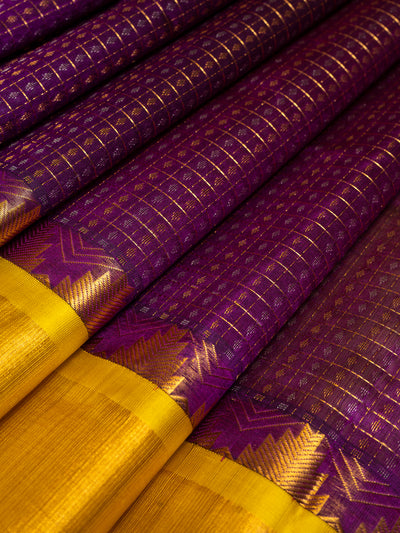 Purple and Mustard Handloom Silk Cotton Saree - Clio Silks