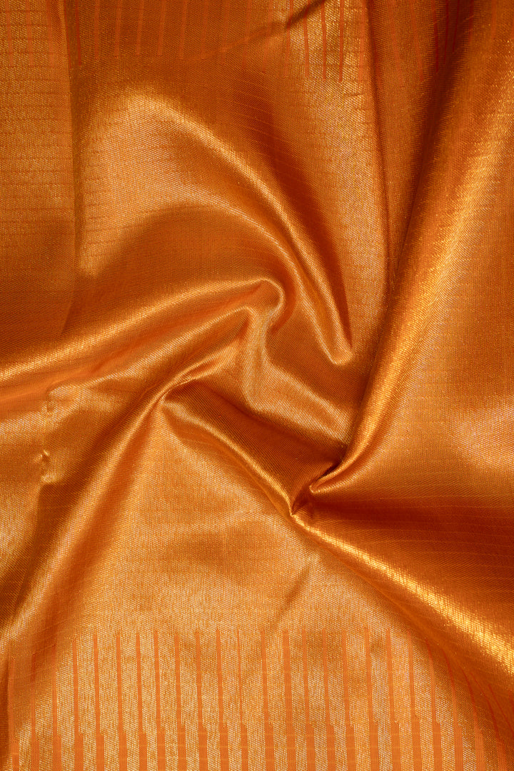 Bottle Green and Orange Pure Zari Checks Kanchipuram Silk Saree - Clio Silks