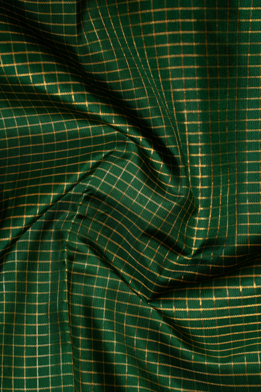 Bottle Green and Orange Pure Zari Checks Kanchipuram Silk Saree - Clio Silks