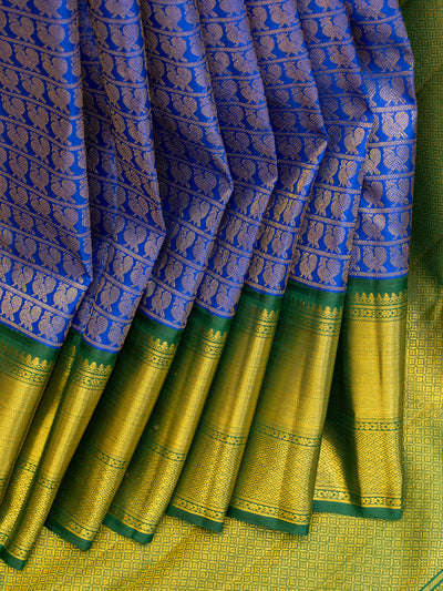 Vintage blue and green ayiram annam brocade pure kanjivaram silk saree