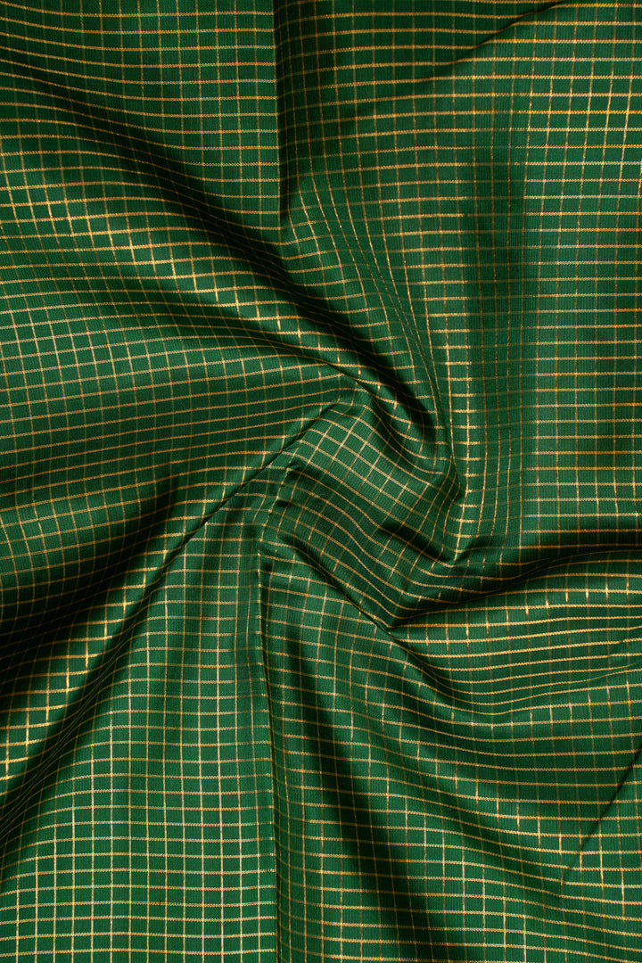 Bottle Green and Orange Pure Zari Checks Kanchipuram Silk Saree - Clio Silks