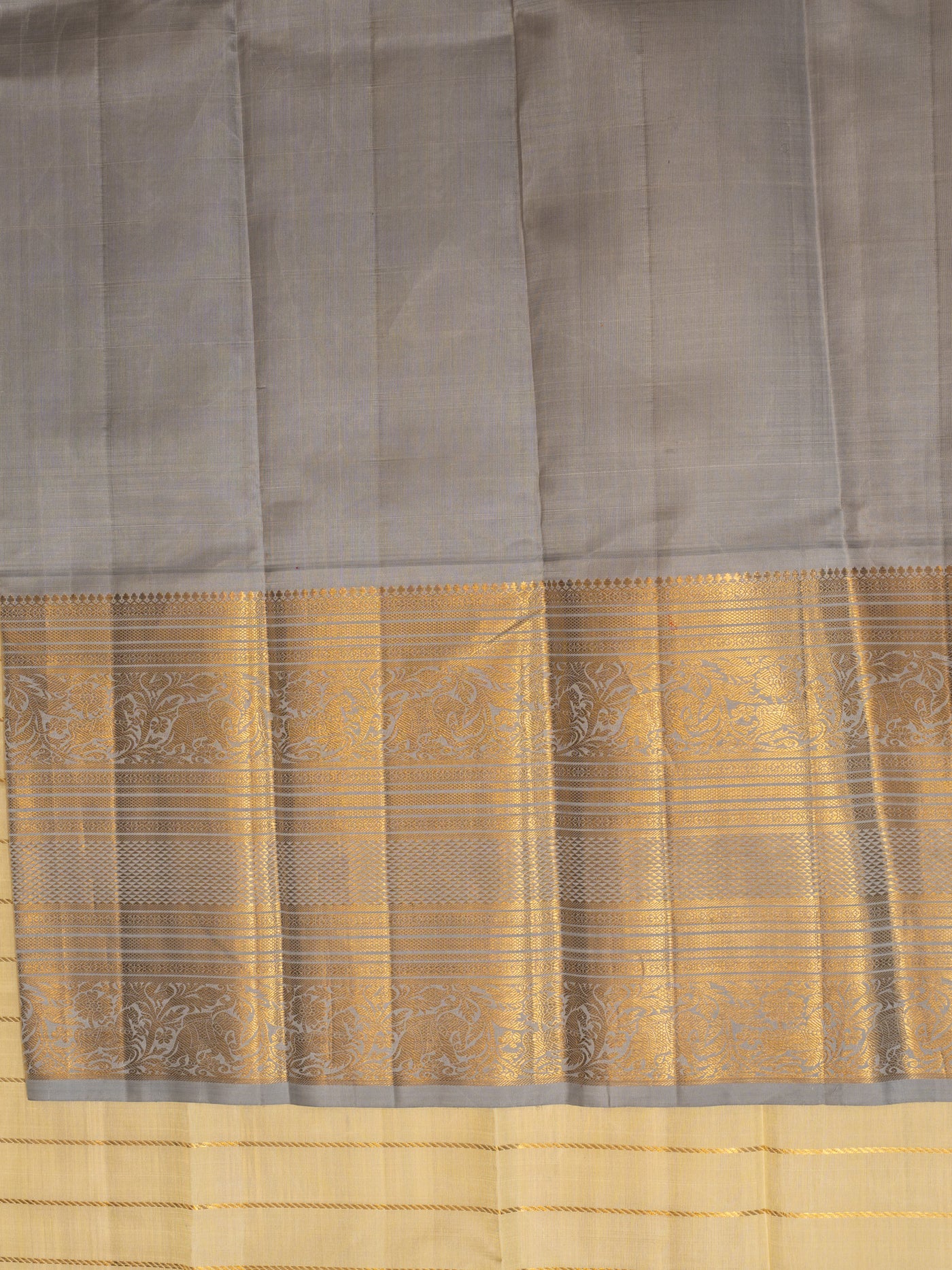 Pastel cream and blue big border pure Kanchipuram silk saree