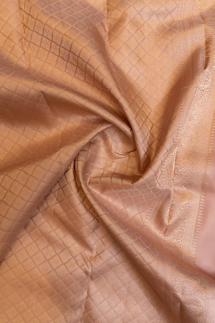 Dusty pink diamond brocade pure Kanchipuram silk saree